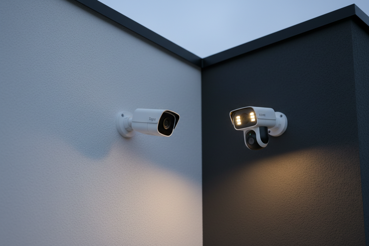 Establish perimeter security with the Outdoor Smart Security Starter Pack, purpose-built for residential properties requiring reliable exterior monitoring. This thoughtfully assembled bundle pairs two advanced 2K cameras with complementary strengths: the Tapo C310 delivers consistent wide-angle coverage with weather-resistant durability, while the EZVIZ 2K spotlight camera combines enhanced night visibility with active deterrence through integrated illumination. Together, they eliminate blind spots around e