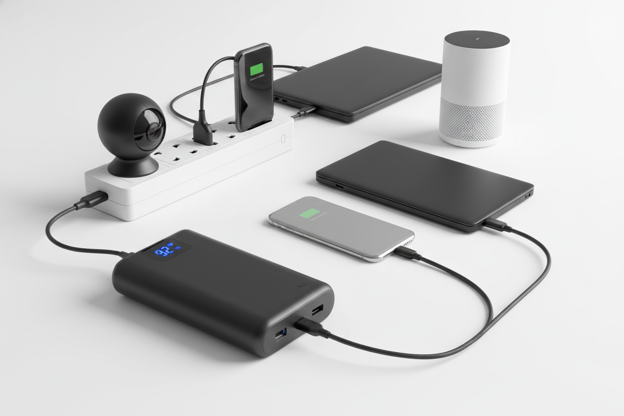 Keep your essential devices running when the grid goes down. This integrated power solution combines a high-capacity portable battery with a surge-protected power strip, ensuring uninterrupted operation for security cameras, smartphones, laptops, and smart home devices during outages. The powerbank delivers extended runtime for critical equipment, while the surge strip protects against voltage spikes and provides multiple outlets for simultaneous charging. Ideal for apartment dwellers and homeowners priorit